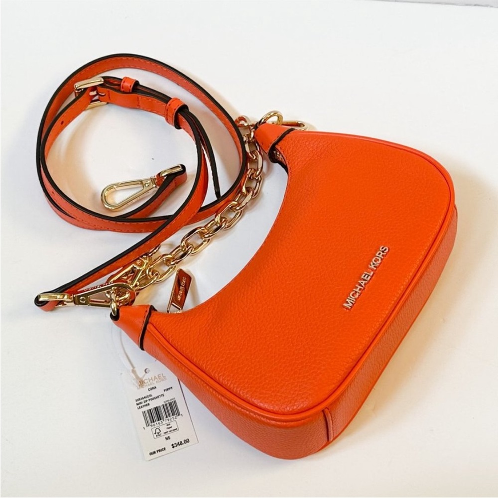 Michael Kors CORA MINI Zip Pouchette Shoulder Crossbody Bag Poppy - Picture 10 of 14